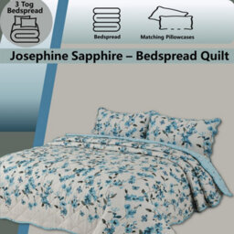 TheWhiteWater Limited Bedspread - Luxury Quilted - Reversible - Bed Throw Warm Quilt - Bedspread Patchwork Josephine Sapphire Set 150 Gsm - 3 Tog - thumbnail 5