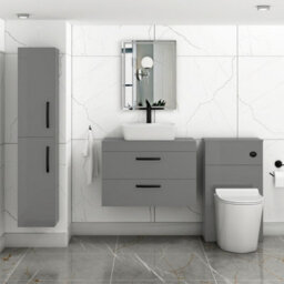 Royal Bathrooms 800mm Wall Hung Vanity Unit 2 Drawer Indigo Grey Gloss & Cube Countertop Basin With Matt Black Handle - thumbnail 2