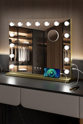 Fascinate Hollywood Vanity Mirror 15 Led Dimmable, Dual Usb Charging, Large 58X48Cm, Elegant Gold - image 1
