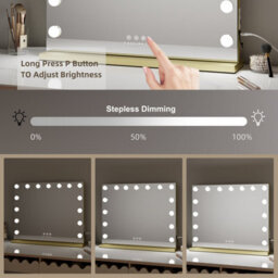 Fascinate Hollywood Vanity Mirror 15 Led Dimmable, Dual Usb Charging, Large 58X48Cm, Elegant Gold - thumbnail 4