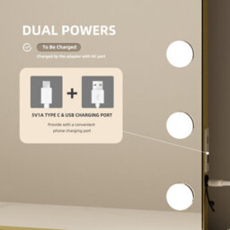 Fascinate Hollywood Vanity Mirror 15 Led Dimmable, Dual Usb Charging, Large 58X48Cm, Elegant Gold - thumbnail 5