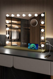 Fascinate Hollywood Vanity Mirror 15 Led Dimmable, Dual Usb Charging, Large 58X48Cm, Elegant Gold - thumbnail 1