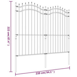 Berkfield Garden Fence With Spear Top Black 222 Cm Powder-Coated Steel - thumbnail 6