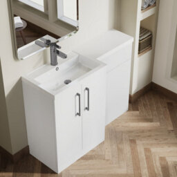 Balterley Left-Hand Bathroom Vanity And Wc Unit Combination With Basin - 1100mm - Gloss White With Brushed Pewter Handles - thumbnail 3