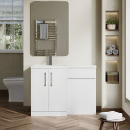 Balterley Left-Hand Bathroom Vanity And Wc Unit Combination With Basin - 1100mm - Gloss White With Brushed Pewter Handles - thumbnail 2