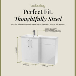Balterley Left-Hand Bathroom Vanity And Wc Unit Combination With Basin - 1100mm - Gloss White With Brushed Pewter Handles - thumbnail 5