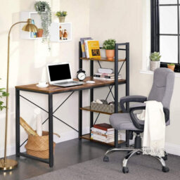 Computer Desk, Writing Desk With Storage Shelves On Left Or Right, Wide Home Office Desk, Rustic Brown And Black