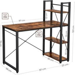 Songmics Computer Desk, Writing Desk With Storage Shelves On Left Or Right, Wide Home Office Desk, Rustic Brown And Black - thumbnail 2