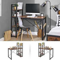 Songmics Computer Desk, Writing Desk With Storage Shelves On Left Or Right, Wide Home Office Desk, Rustic Brown And Black - thumbnail 4