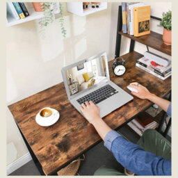 Songmics Computer Desk, Writing Desk With Storage Shelves On Left Or Right, Wide Home Office Desk, Rustic Brown And Black - thumbnail 5