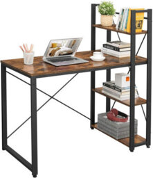 Songmics Computer Desk, Writing Desk With Storage Shelves On Left Or Right, Wide Home Office Desk, Rustic Brown And Black - thumbnail 6