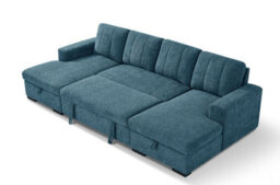 Stratus Interiors Como Modern Fabric Corner Sofa Bed With Double Lift-Up Storage -Blue- U-Shaped Convertible Sleeper Sofa - thumbnail 3