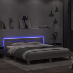 Berkfield Bed Frame With Led Without Mattress Grey Sonoma 200X200 Cm - thumbnail 4