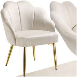 Tectake 1 Accent Chair Hellen - Velvet Cover, Padded, Extra-Wide Shell-Shaped Backrest  - Cream/gold