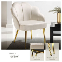 Tectake 1 Accent Chair Hellen - Velvet Cover, Padded, Extra-Wide Shell-Shaped Backrest  - Cream/gold - thumbnail 3