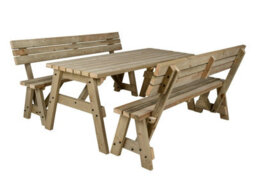 Arbor Garden Solutions Victoria Wooden Picnic Bench And Table Set, Space-Saving Outdoor Dining Set With Backrest (8Ft, Natural Finish)