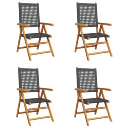Reclining Garden Chairs 4 Pcs Black Poly Rattan And Solid Wood - thumbnail 2