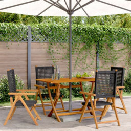 Reclining Garden Chairs 4 Pcs Black Poly Rattan And Solid Wood - thumbnail 1