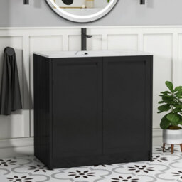Royal Bathrooms Elmore 800mm Traditional Floor Standing 2 Door Vanity Unit With Sintered Stone Basin Sink - Matt Nocturne Black