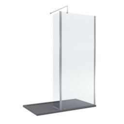 Balterley 8mm Glass Walk In Wetroom Screen And Hinged Return Screen With Chrome Profile And Grey Shower Tray - 1400 X 900mm - thumbnail 1
