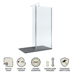 Balterley 8mm Glass Walk In Wetroom Screen And Hinged Return Screen With Chrome Profile And Grey Shower Tray - 1400 X 900mm - thumbnail 6