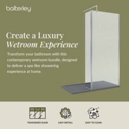 Balterley 8mm Glass Walk In Wetroom Screen And Hinged Return Screen With Chrome Profile And Grey Shower Tray - 1400 X 900mm - thumbnail 3