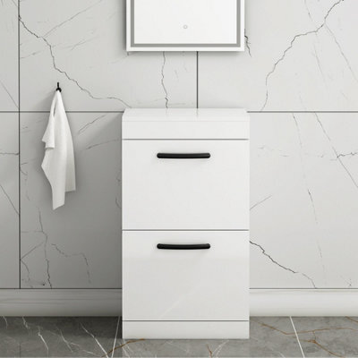 Royal Bathrooms Turin 500mm Gloss White Floor Standing Worktop Vanity Unit - 2 Drawer With Matt Black Handle - image 1