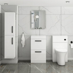 Royal Bathrooms Turin 500mm Gloss White Floor Standing Worktop Vanity Unit - 2 Drawer With Matt Black Handle - thumbnail 2
