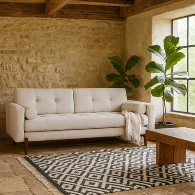 Wyld Haus Curitiba Natural Textured Upholstered 3 Seater Sofa Wooden Legs - image 1