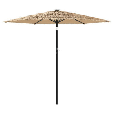 Berkfield Durable Garden Parasol With Leds And Steel Pole Brown 268X268X226 Cm