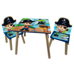 Urbn-Living Urbnliving 53Cm Height Kids Wooden Table & 2 Chairs Pirate Themed Toddlers Junior Play Desk Set