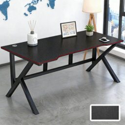 Esports Gaming Desk 100Cm Black Carbon Fibre Effect With Red Trim - Sturdy Home Office Workstation - thumbnail 1