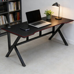 Esports Gaming Desk 100Cm Black Carbon Fibre Effect With Red Trim - Sturdy Home Office Workstation - thumbnail 5