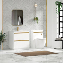 Royal Bathrooms Orion 800mm Matt White 2 Drawer Floor Standing Vanity Unit With Ceramic Basin & Brushed Brass Strip - thumbnail 3