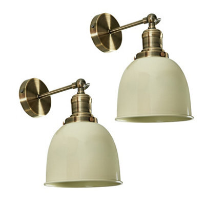 Valuelights Wilhelm Pair Of Retro Antique Brass Knuckle Joint Wall Lights With Gloss Cream Shades - image 1