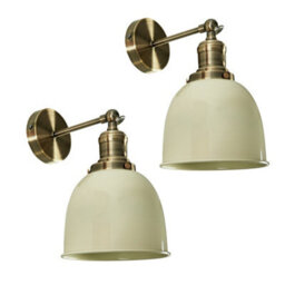 Valuelights Wilhelm Pair Of Retro Antique Brass Knuckle Joint Wall Lights With Gloss Cream Shades