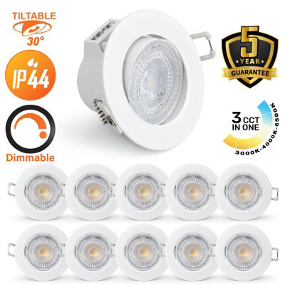 Paul Russells Led Downlight White Dimmable Tilt Recessed Ceiling Spotlight 6W 570 Lumens, Ip44, Colour Changeable Cct3 Pack Of 10 - image 1