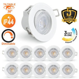 Paul Russells Led Downlight White Dimmable Tilt Recessed Ceiling Spotlight 6W 570 Lumens, Ip44, Colour Changeable Cct3 Pack Of 10 - thumbnail 1