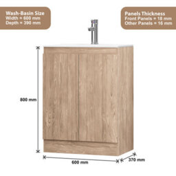 Belofay 600mm Denvor Wood Grains Laquered Cloakroom Vanity Unit With Basin, With 1 Tap Hole Ceramic Basin And Soft Close Hinges - thumbnail 6