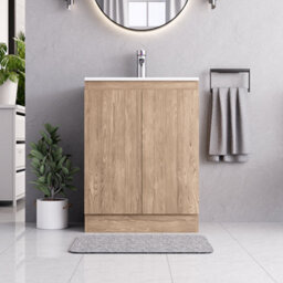 Belofay 600mm Denvor Wood Grains Laquered Cloakroom Vanity Unit With Basin, With 1 Tap Hole Ceramic Basin And Soft Close Hinges - thumbnail 2