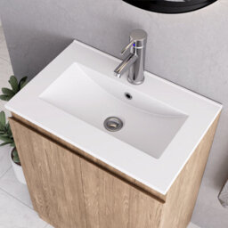 Belofay 600mm Denvor Wood Grains Laquered Cloakroom Vanity Unit With Basin, With 1 Tap Hole Ceramic Basin And Soft Close Hinges - thumbnail 4