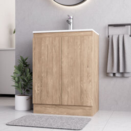 Belofay 600mm Denvor Wood Grains Laquered Cloakroom Vanity Unit With Basin, With 1 Tap Hole Ceramic Basin And Soft Close Hinges - thumbnail 5