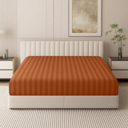 Oxford Homeware Rust Satin Stripe Fitted Sheet 40Cm Extra Deep Pocket Soft Easy Care Bedding Sheet(W)90Cmx(L)191Cm (Single)