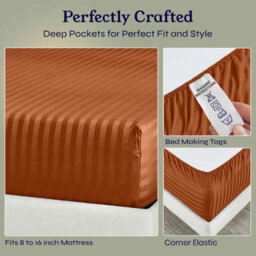 Oxford Homeware Rust Satin Stripe Fitted Sheet 40Cm Extra Deep Pocket Soft Easy Care Bedding Sheet(W)90Cmx(L)191Cm (Single) - thumbnail 4