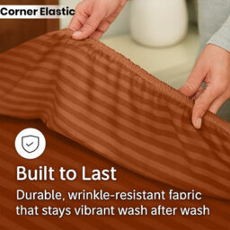 Oxford Homeware Rust Satin Stripe Fitted Sheet 40Cm Extra Deep Pocket Soft Easy Care Bedding Sheet(W)90Cmx(L)191Cm (Single) - thumbnail 7