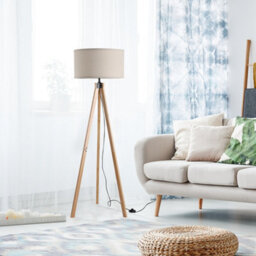 Homcom Wood Tripod Floor Lamp Home Lighting Elegant E27 Bulb Linen Shade Beige