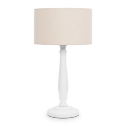 Valuelights Victoria Traditional White Wood Candlestick Table Lamp With Natural Drum Shade - Led Bulb Included - thumbnail 2