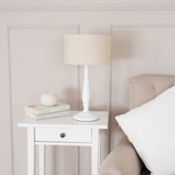Valuelights Victoria Traditional White Wood Candlestick Table Lamp With Natural Drum Shade - Led Bulb Included - thumbnail 3