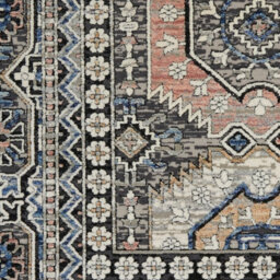 Grey Navy Traditional Luxurious Easy To Clean Bordered Floral Dining Room Bedroom And Living Room Rug -244Cm X 305Cm - thumbnail 2