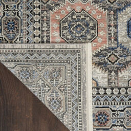 Grey Navy Traditional Luxurious Easy To Clean Bordered Floral Dining Room Bedroom And Living Room Rug -244Cm X 305Cm - thumbnail 6